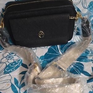 Chic Black Crossbody Bag with Gold Accents